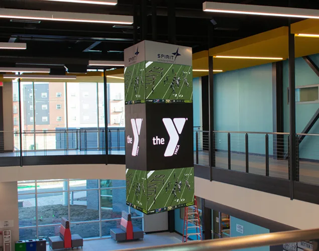 APEX indoor LED video display at YMCA WSU in Wichita, KS.