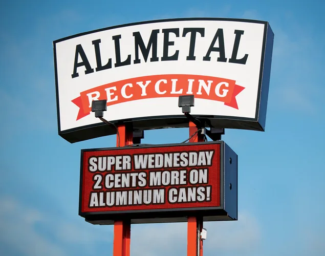FLEX outdoor LED sign at All Metal Recycling in Wichita, KS.