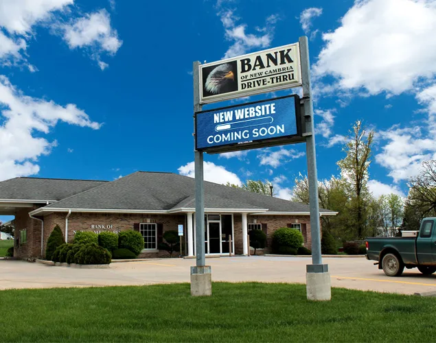 FLEX outdoor LED sign at Bank of New Cambria in New Cambria, MO.