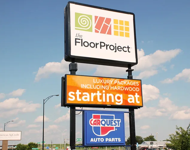 FLEX outdoor LED sign at The Floor Project in Wichita, KS.