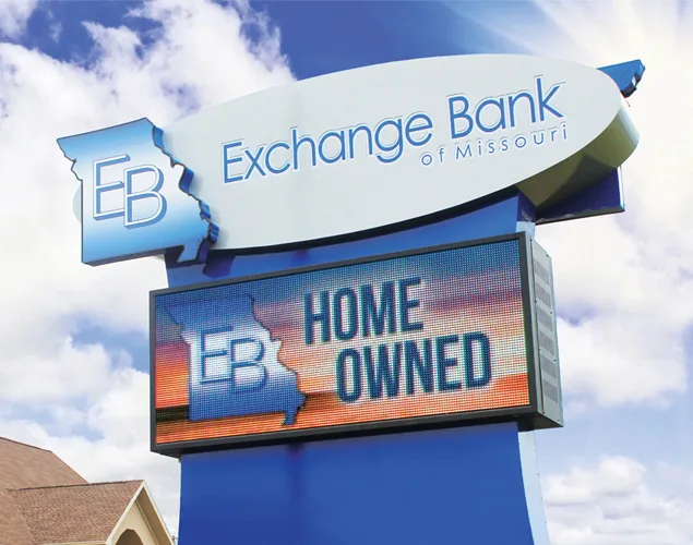 FLEX outdoor LED sign at Exchange Bank of Missouri.