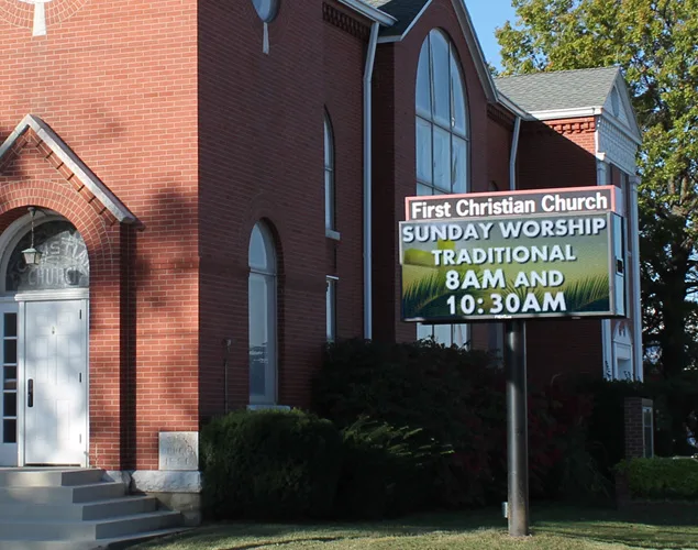 FLEX outdoor LED sign at First Christian Church.