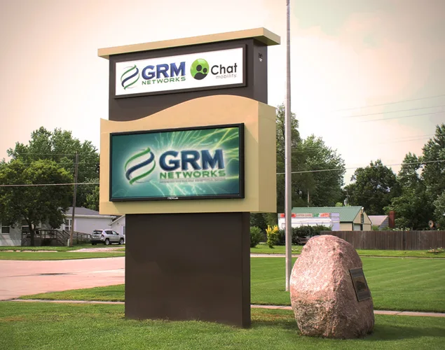 FLEX outdoor LED sign at GRM Networks.