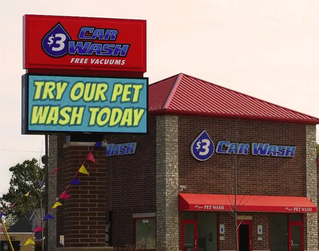 FLEX outdoor LED sign at Gas N Wash in Springfield, IL.