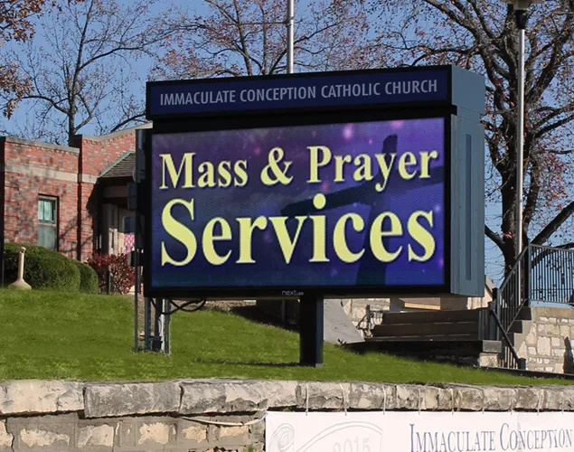 FLEX outdoor LED sign at Immaculate Conception in Arnold, MO.