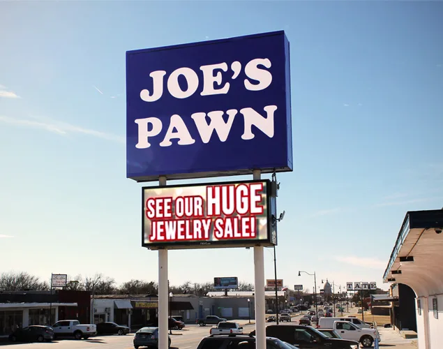 FLEX outdoor LED sign at Joes Pawn Shop in Oklahoma City, OK.