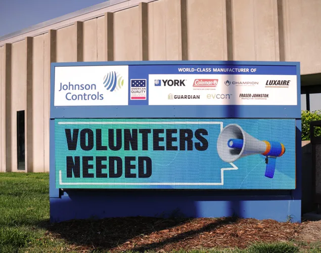 FLEX outdoor LED sign at Johnson Controls in Wichita, KS.