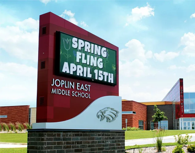FLEX outdoor LED sign at Joplin East Middle School in Joplin, MO.