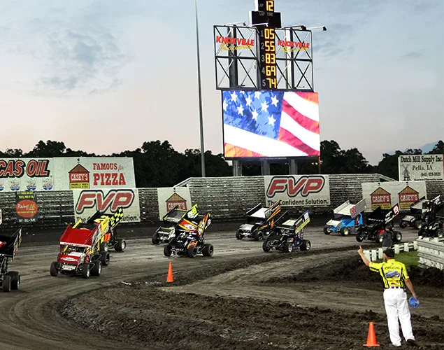 FLEX LED scoreboard at Knoxville Raceway in Knoxville, IA.