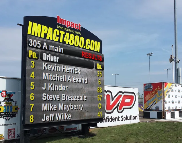 FLEX LED scoreboard at Knoxville Raceway Winner Circle in Knoxville, IA.
