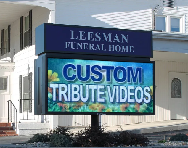 FLEX outdoor LED sign at Leesman Funeral Home in Dupo, IL.