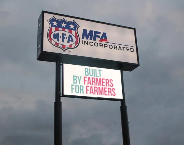 FLEX outdoor LED sign at MFA Incorporated in Mexico, MO.