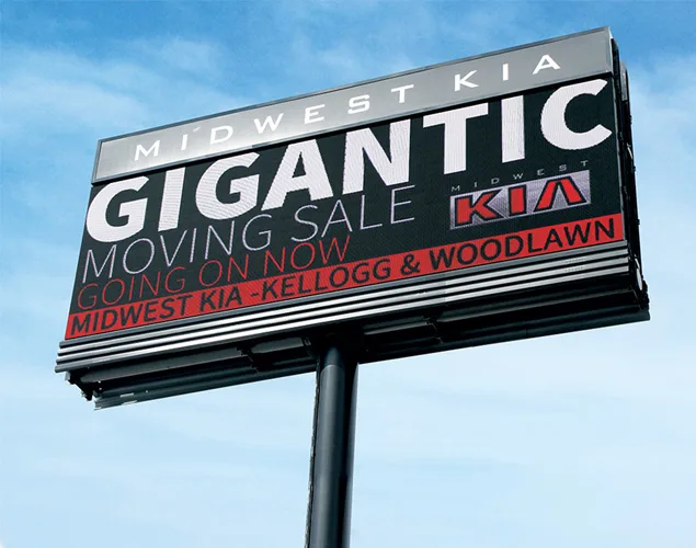 FLEX outdoor LED sign at Midwest Kia in Wichita, KS.