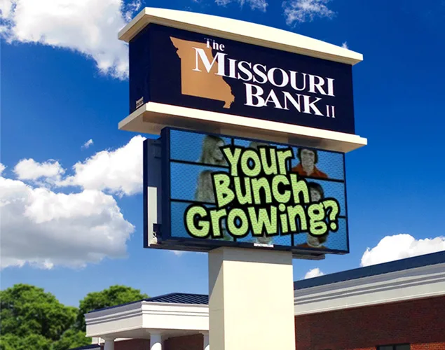 FLEX outdoor LED sign at Missouri Bank II in Sedalia, MO.