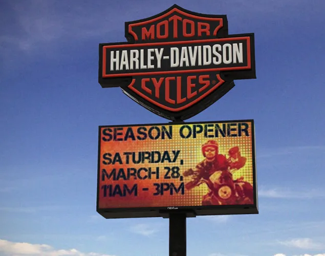 FLEX outdoor LED sign at Myers-Duren Harley-Davidson in Tulsa, OK.