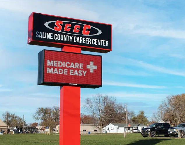 FLEX outdoor LED sign at Saline County Career Center in Marshall, MO.