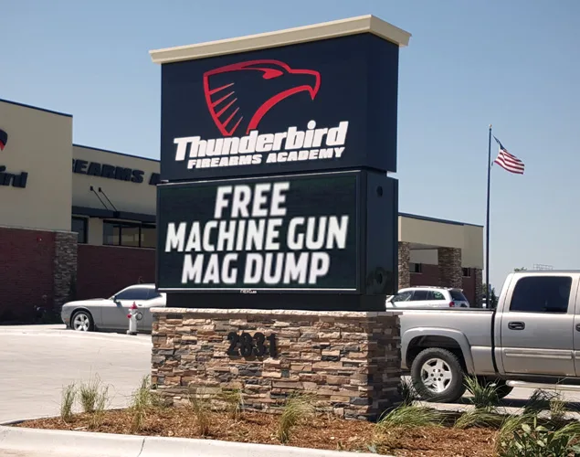 FLEX outdoor LED sign at Thunderbird Firearms in Wichita, KS.