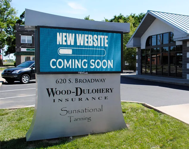 FLEX outdoor LED sign at Wood-Dulohery Insurance in Pittsburg, KS.
