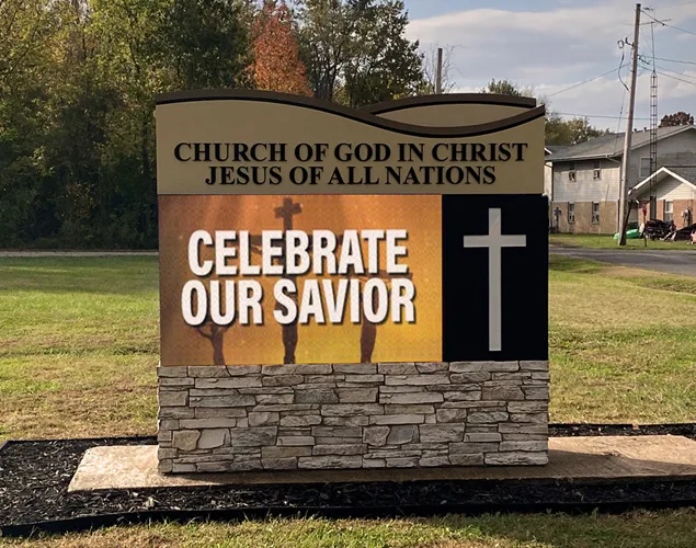 ONYX outdoor LED sign at Church of God in Christ Jesus of All Nations in Sparta, IL.