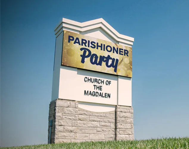 ONYX outdoor LED sign at Church of the Magdalen in Wichita, KS.
