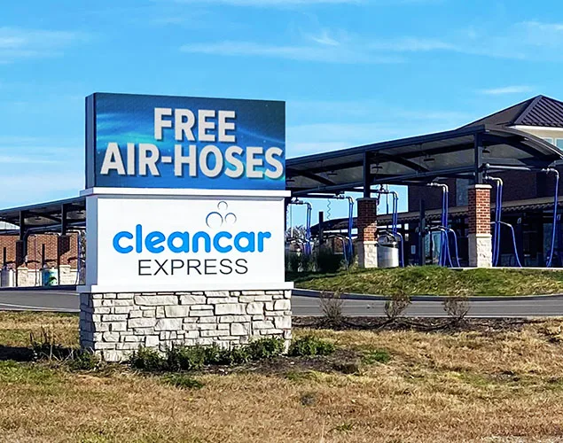 ONYX outdoor LED sign at Clean Car Express in Waterloo, IL.