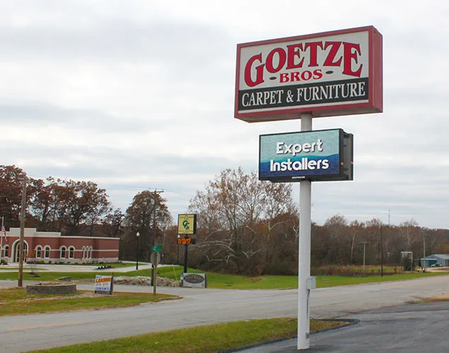 ONYX outdoor LED sign at Goetze Brothers Carpet & Furniture in Stover, MO.