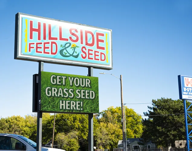 ONYX outdoor LED sign at Hillside Feed & Seed in Wichita, KS.