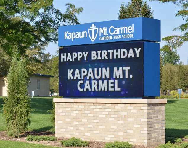 ONYX outdoor LED sign at Kapaun Mt Carmel in Wichita, KS.