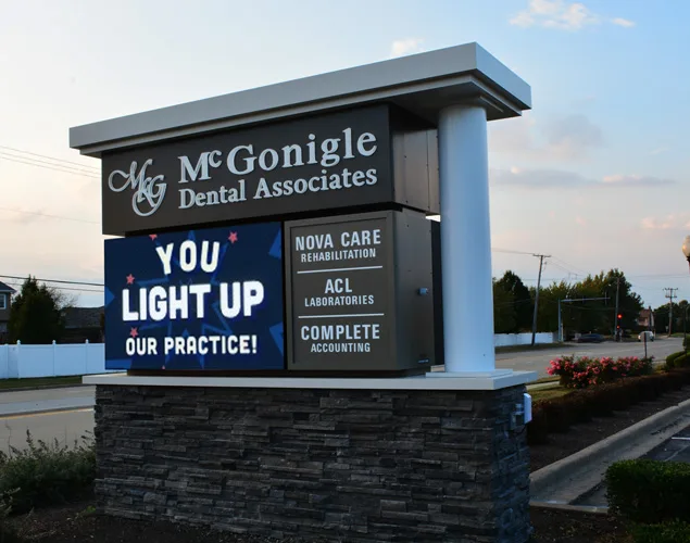 ONYX outdoor LED sign at McGonigle Dental Associates in Tinley, IL.