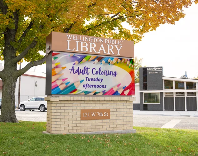 ONYX outdoor LED sign at Wellington Public Library in Wellington, KS.