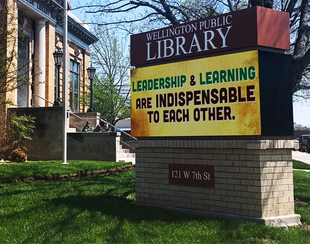 ONYX outdoor LED sign at Wellington Public Library in Wellington, KS.