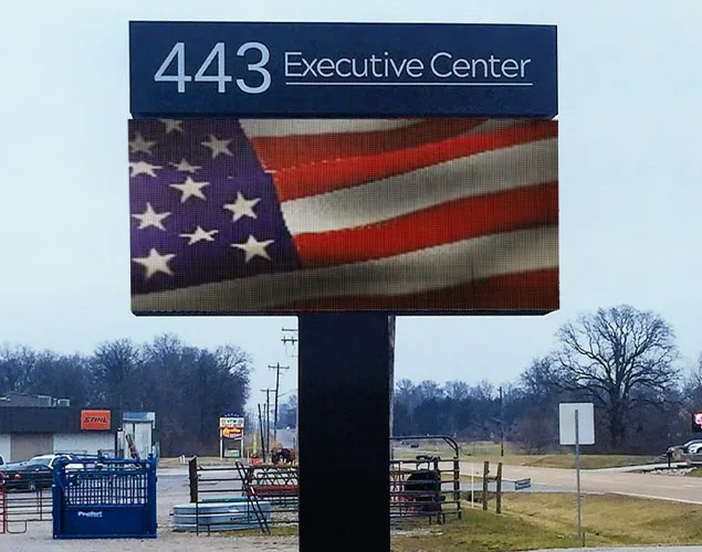 STAX outdoor LED sign at 443 Executive Center in Sparta, IL.
