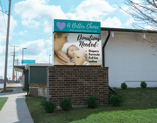 STAX outdoor LED sign at A Better Choice in Wichita, KS.
