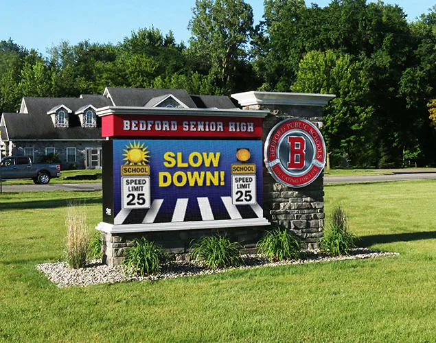 STAX outdoor LED sign at Bedford Senior High in Temperance, MI.