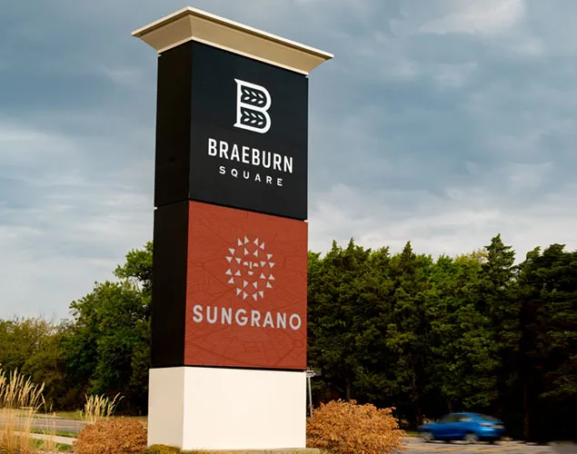 STAX outdoor LED sign at Braeburn Square in Wichita, KS.