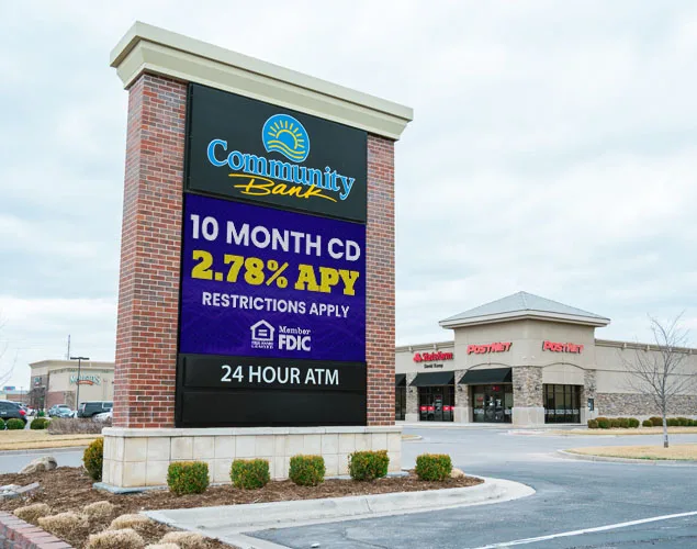 STAX outdoor LED sign at Community Bank of Wichita in Wichita, KS.