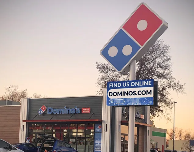 STAX outdoor LED sign at Domino's.