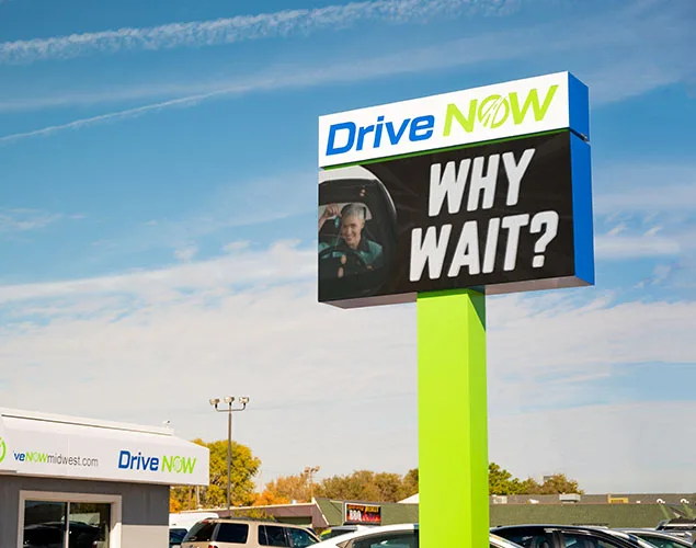 STAX outdoor LED sign at Drive Now Wichita in Wichita, KS.