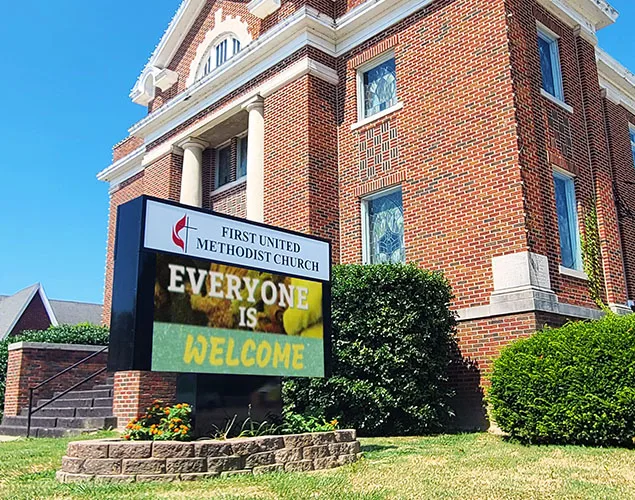 STAX outdoor LED sign at First United Methodist Church in Piggott, AR.