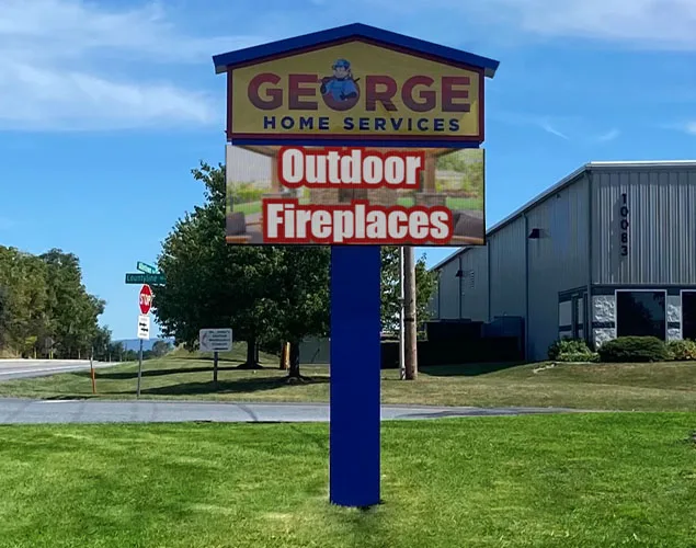 STAX outdoor LED sign at George Home Services in Grantville, PA.