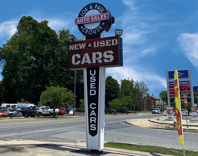 STAX outdoor LED sign at Joe & Paul Crouse Auto in Columbia, PA.