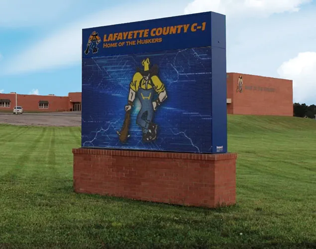 STAX outdoor LED sign at Lafayette County C-1 High School in Higginsville, MO.