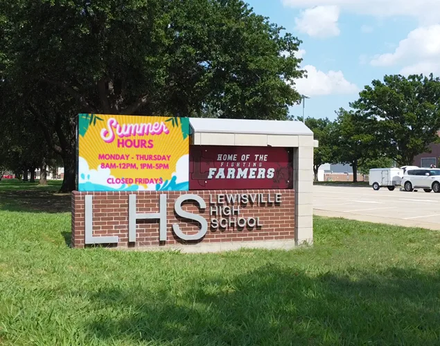 STAX outdoor LED sign at Lewisville High School in Lewisville, TX.