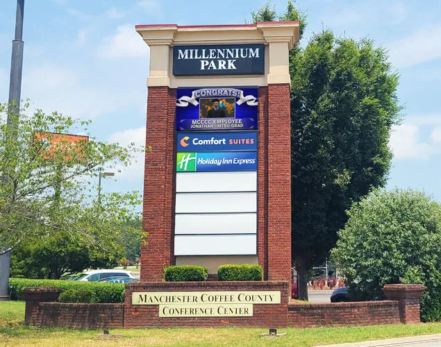 STAX outdoor LED sign at Manchester-Coffee County Conference Center in Manchester, TN.