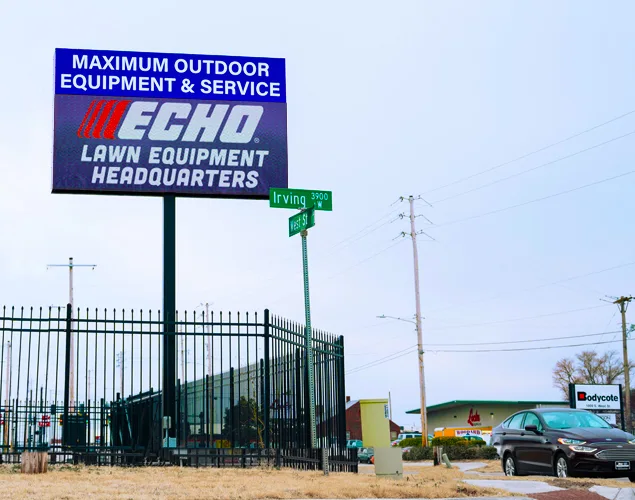 STAX outdoor LED sign at Maximum Outdoor & Equipment in Wichita, KS.