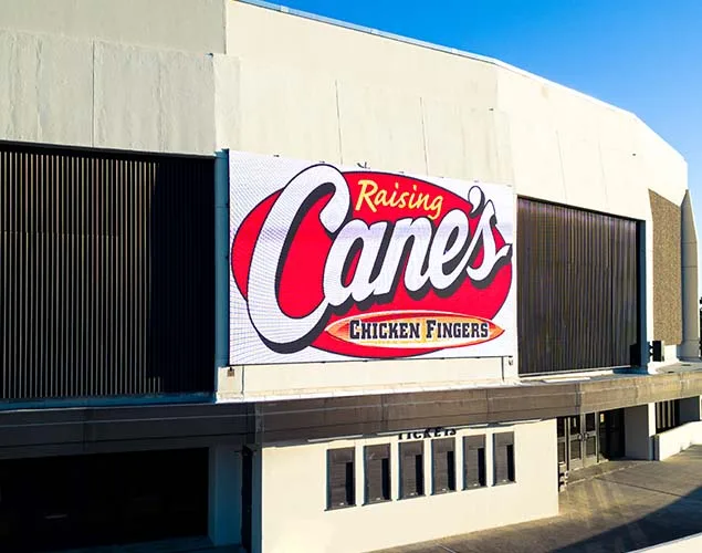 STAX outdoor LED sign at Raising Cane's in Baton Rouge, LA.