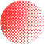 Red LED sign-style halftone dot pattern in a circular shape, center densely lit, dots spreading outward on a white background.