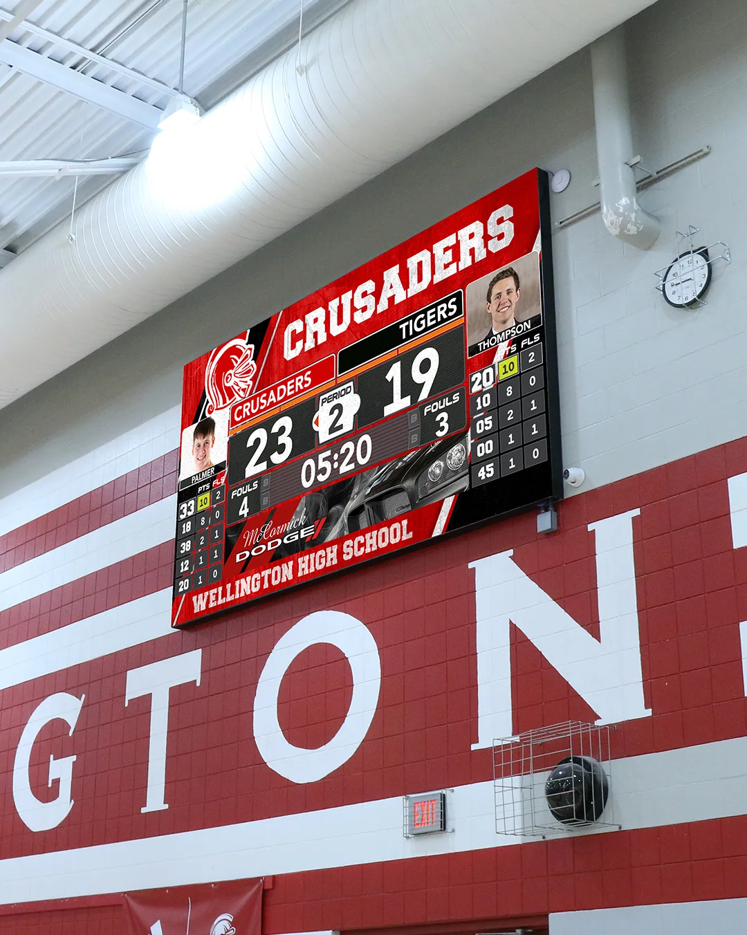 Indoor LED Scoreboards - Wellington High School Gymnasium 1 - Wellington, KS.