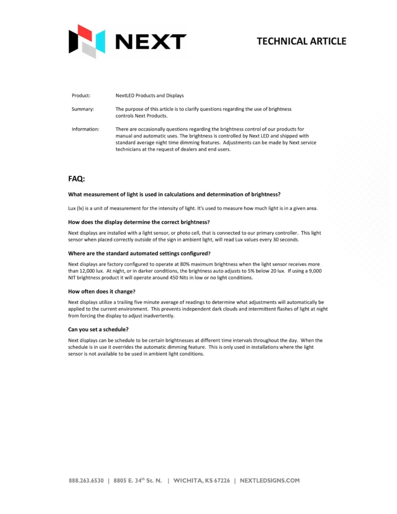 STAX Display Brightness Control Sheet