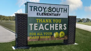 STAX Full color outdoor LED sign at Troy South Elementary